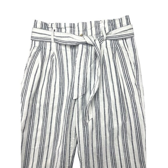 Madewell Linen Cotton Striped Paperbag Pants With Belted Waist Size S - Picture 8 of 15